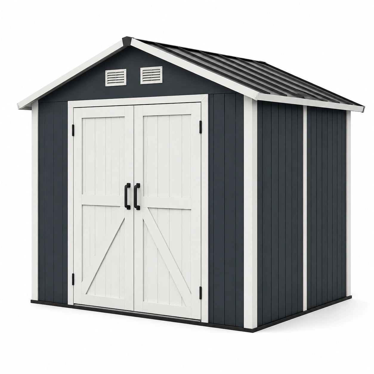 Abri de jardin en plastique gris et blanc avec porte double