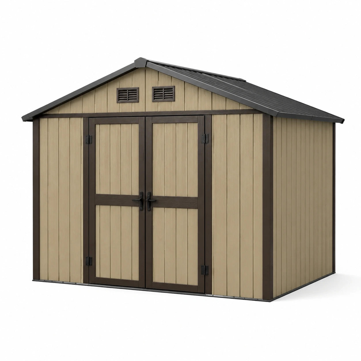 Abri de jardin en résine avec porte double, beige/marron