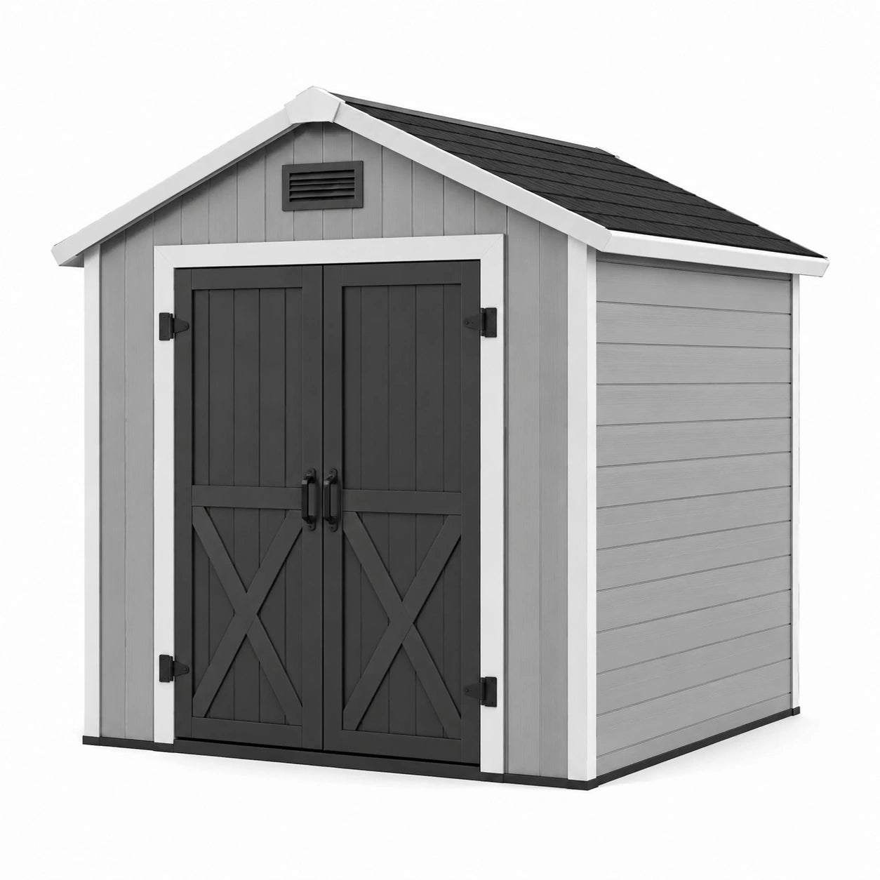 Abri de jardin en plastique gris et noir avec portes doubles