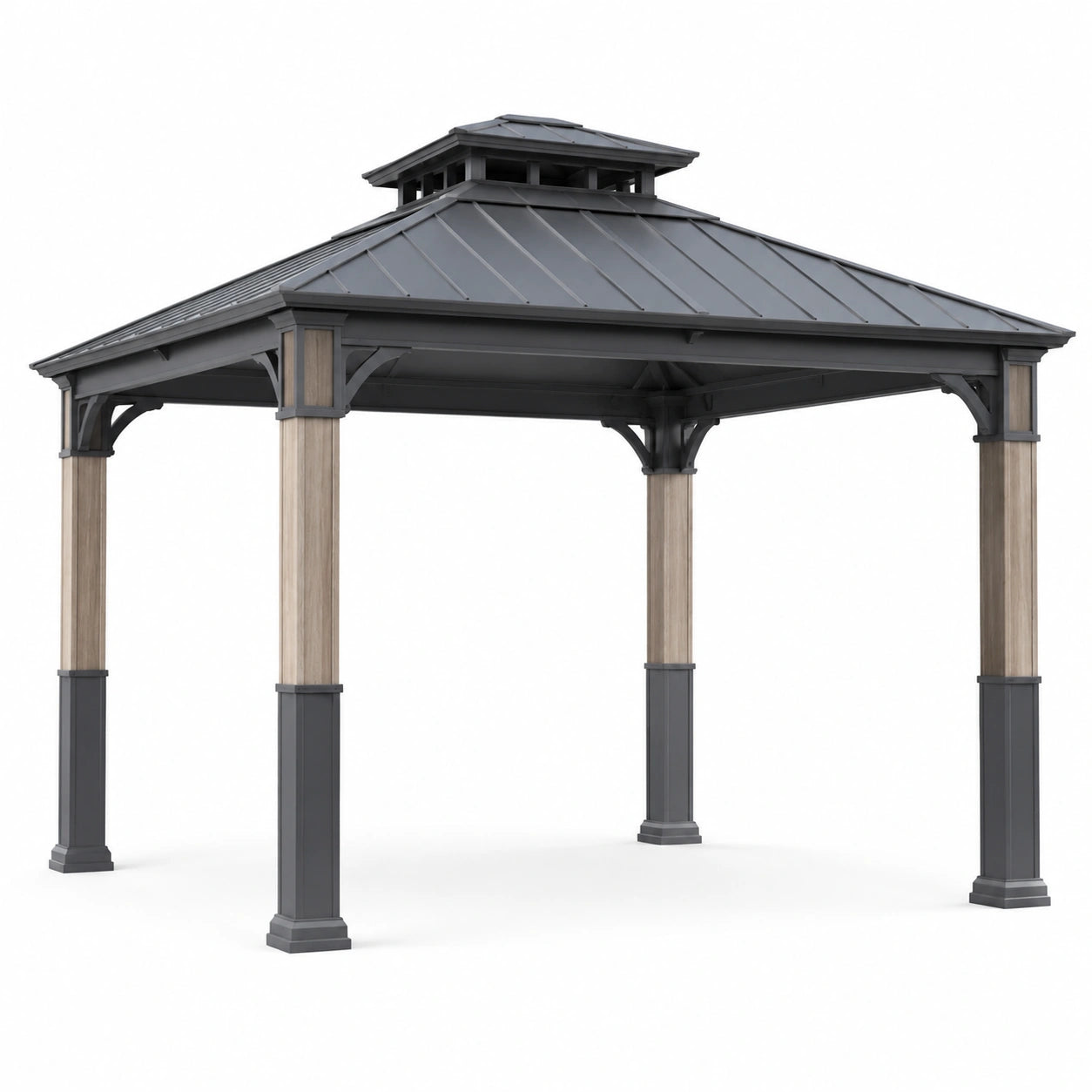 Pavillon de jardin en acier et bois composite 3x4 m gris