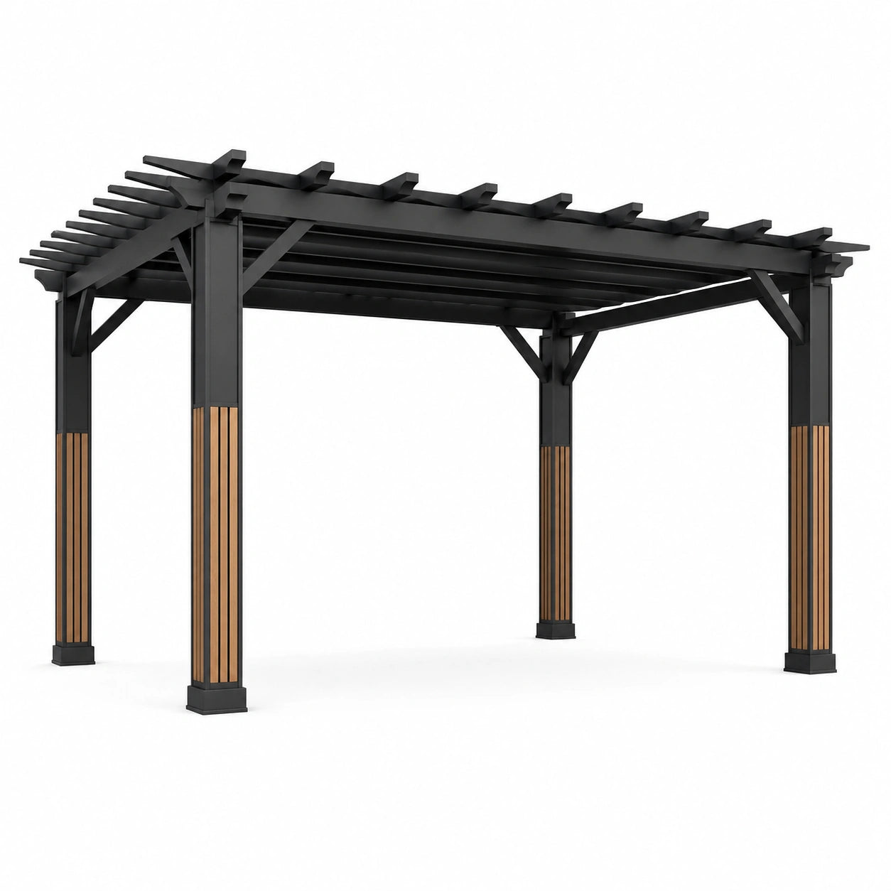 Pergola en métal noir et bois composite 300x300x250 cm