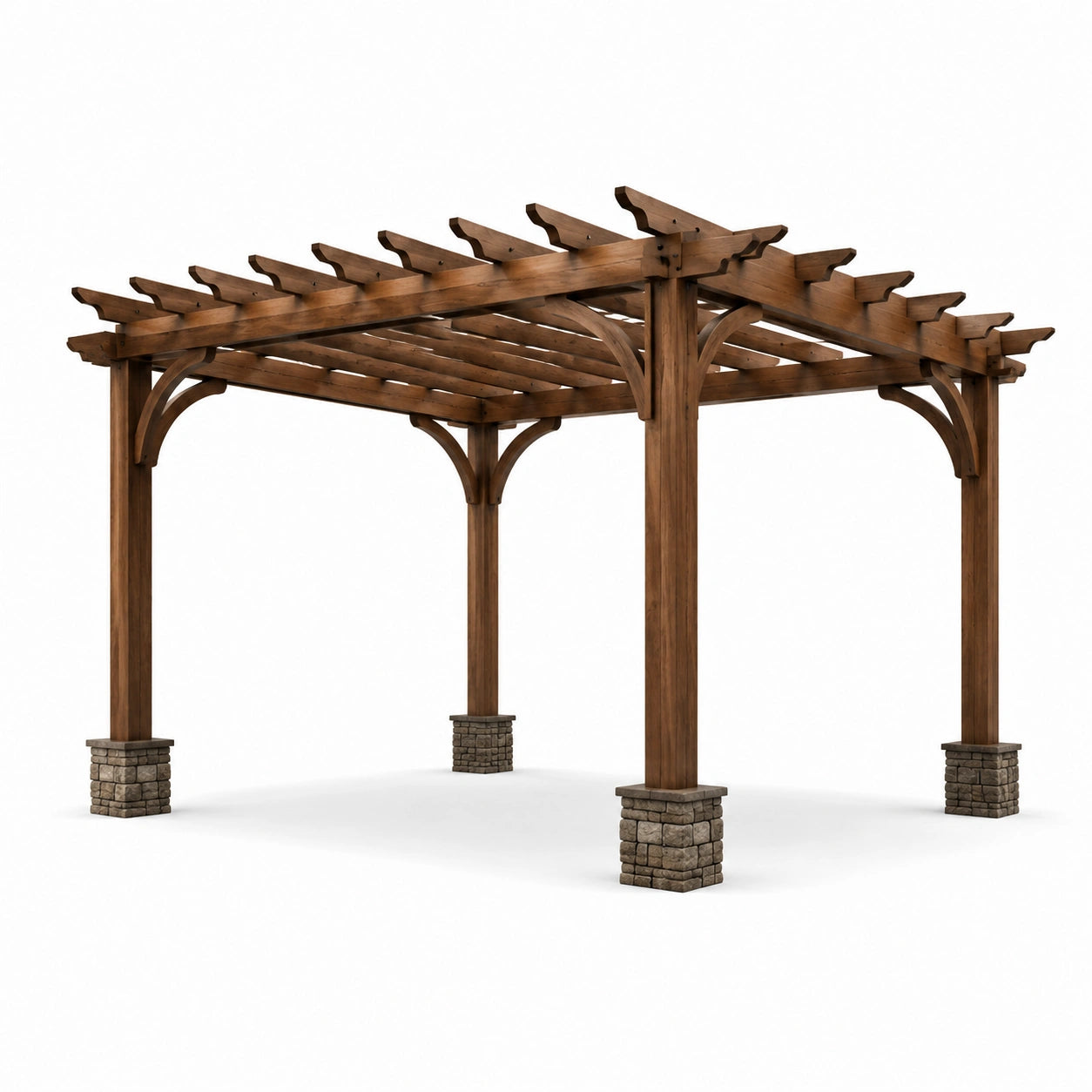 Pergola en bois avec piliers en pierres reconstituées