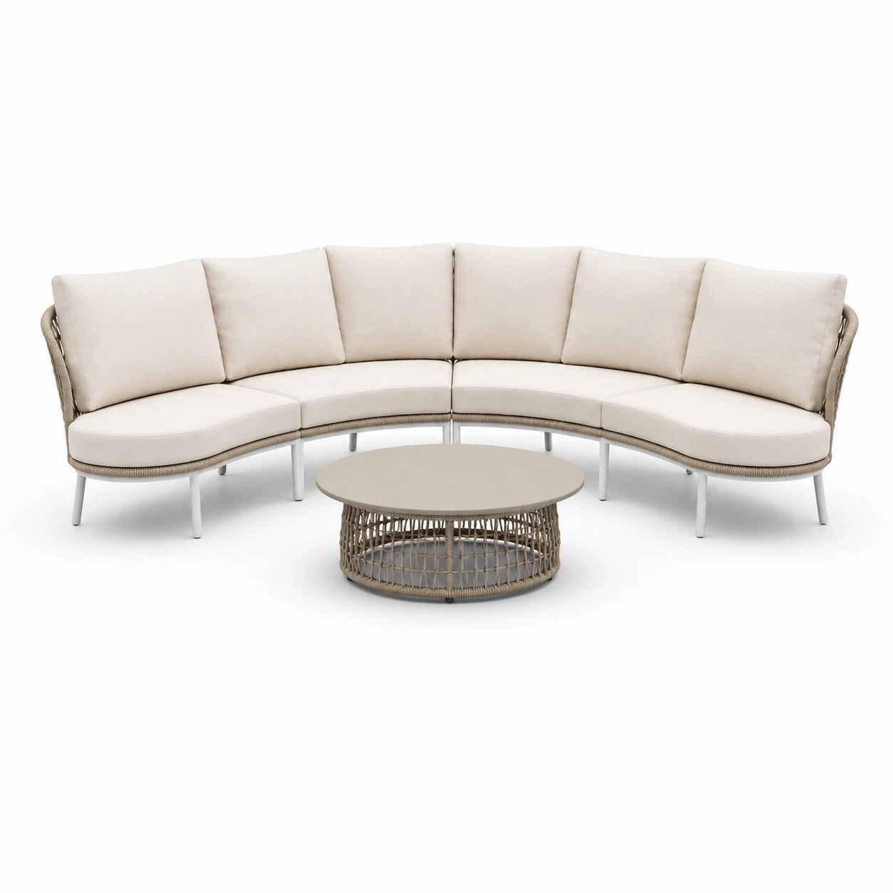 Ensemble de salon de jardin en aluminium et corde avec coussins en tissu polyester beige