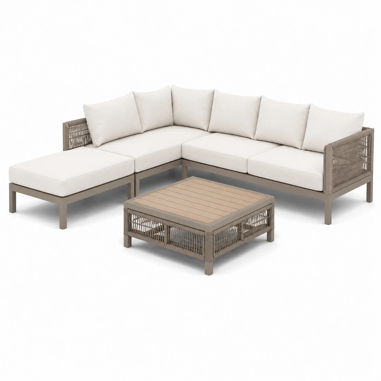 Ensemble de Salon de Jardin en Aluminium et Corde avec Coussins Crème