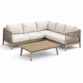 Ensemble de patio en bois d'acacia et corde avec coussins en polyester beige