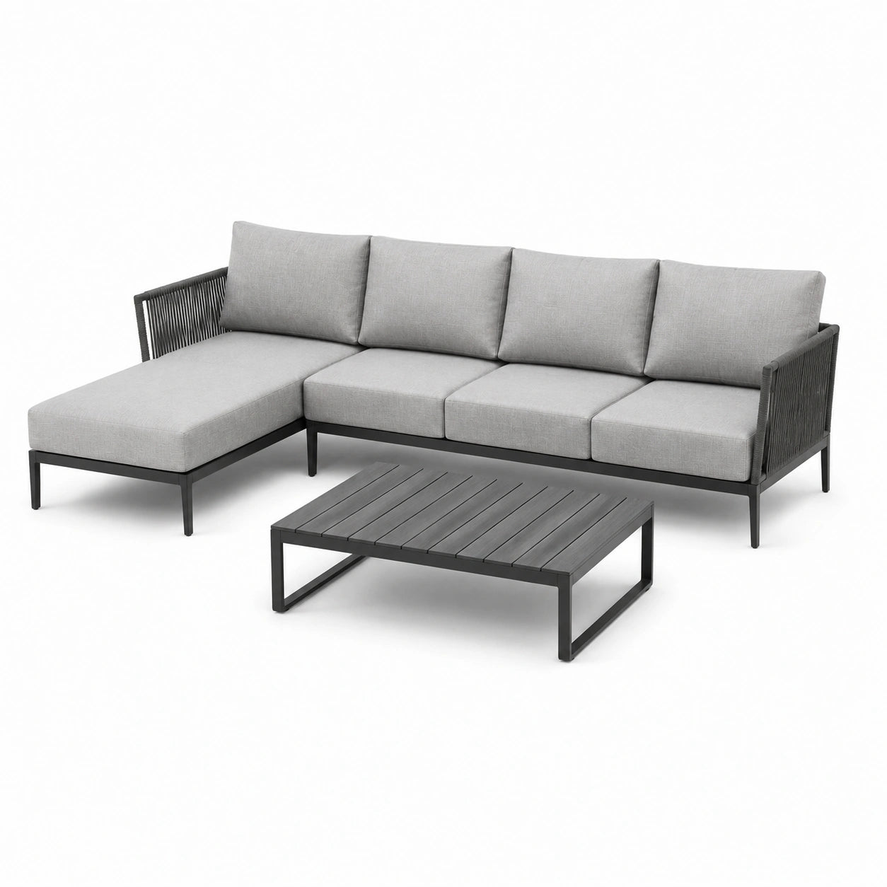 Ensemble de salon de jardin en métal et tissu gris