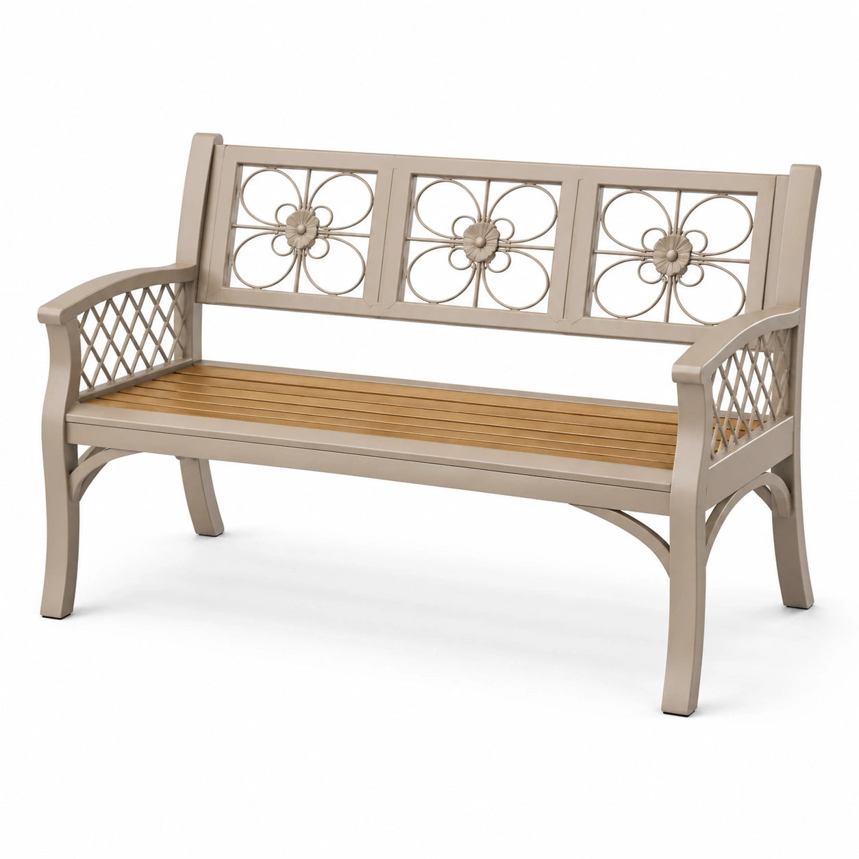 Banc de jardin en métal et bois acier taupe