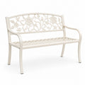 Banc de jardin en métal blanc avec motif floral