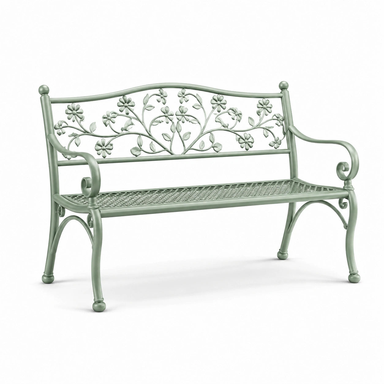 Banc de jardin en métal vert avec motif floral 128 cm