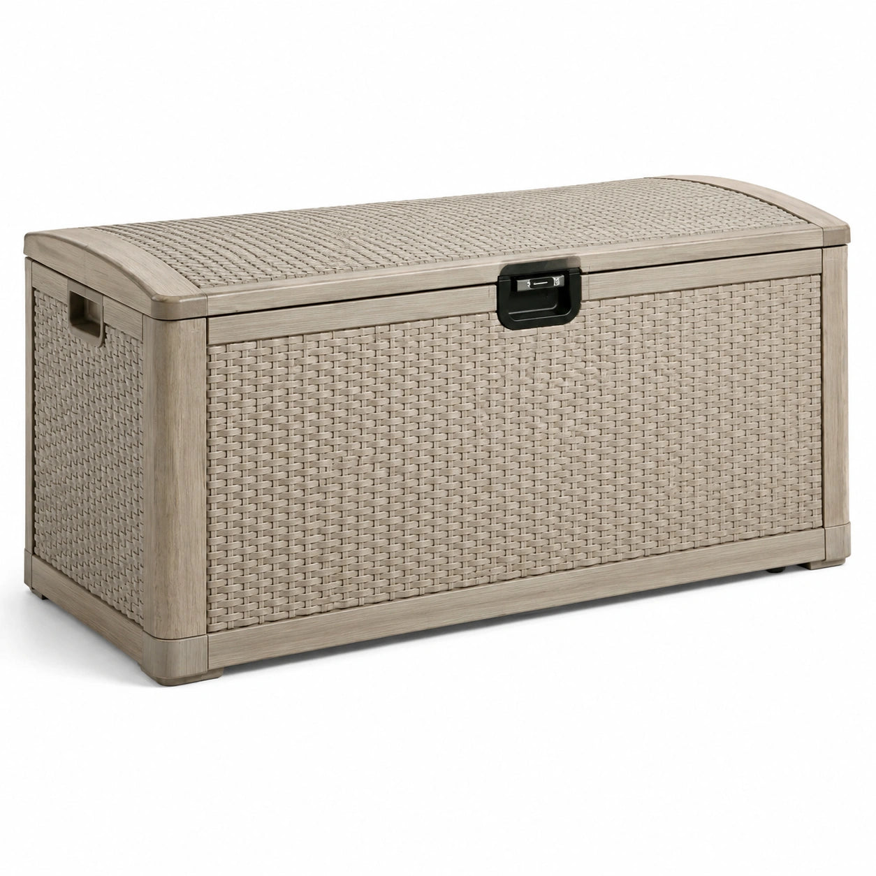 Coffre de rangement en résine tressée beige avec verrou