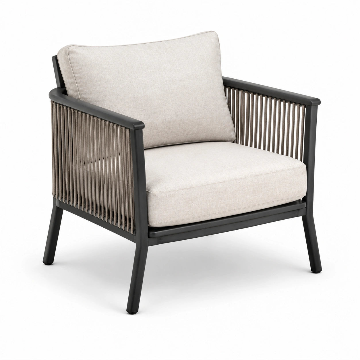 Fauteuil en aluminium avec coussins en tissu polyester beige