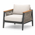 Fauteuil en aluminium et corde avec accoudoirs en teck beige