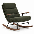 Fauteuil à bascule en bois de noyer et métal avec tissu côtelé vert olive