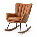 Fauteuil à bascule en cuir synthétique brun avec pieds en bois et métal