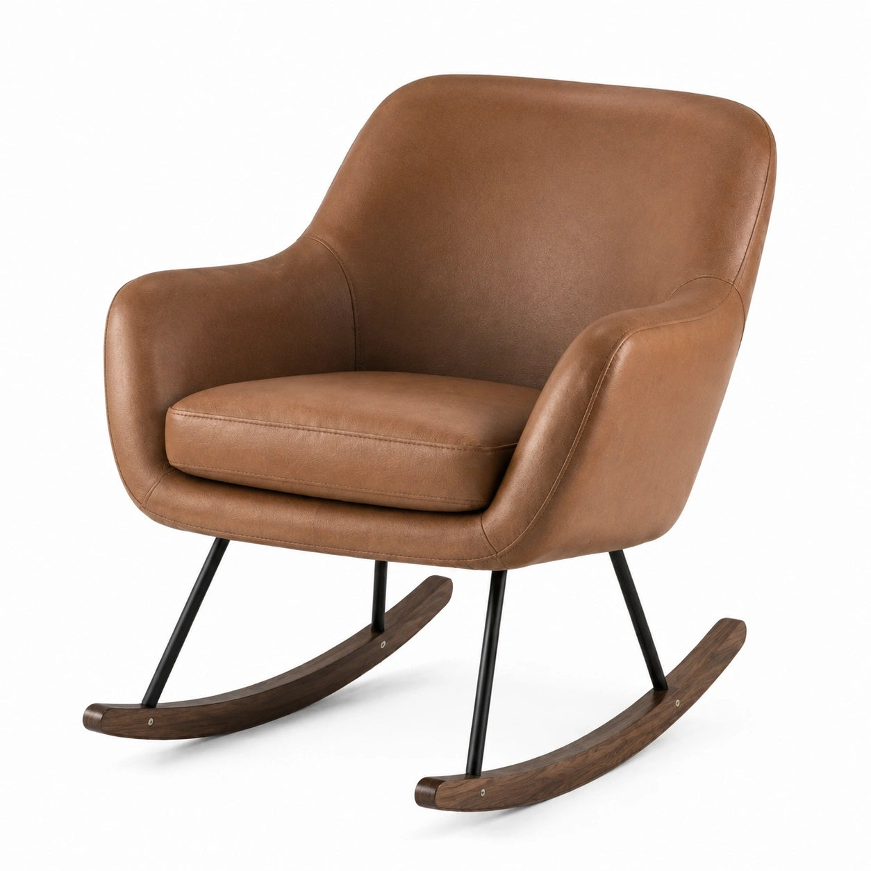 Fauteuil à bascule en cuir synthétique marron avec structure en acier